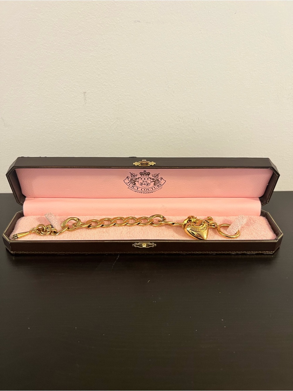 Juicy Couture Gold Heart Charm Chain Bracelet Y2K